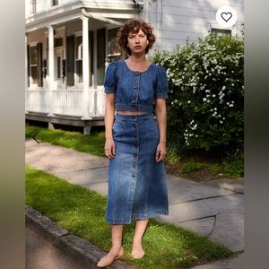 NWT Madewell Denim Puff Sleeve Crop Top Size Small